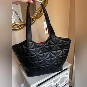 A New Day ..black large Shopper Quilted Tote Bag, NEW